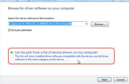Let me pick from a list of device drivers on my computer option