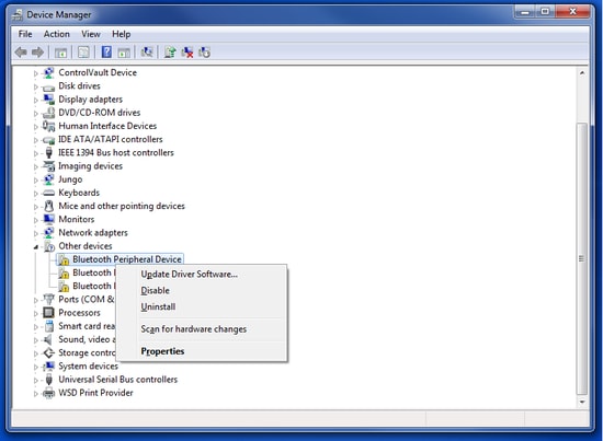 Update Bluetooth peripheral device driver With Device Manager