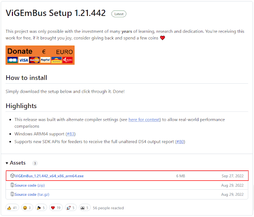 Download the Vigembus driver from the GitHub page
