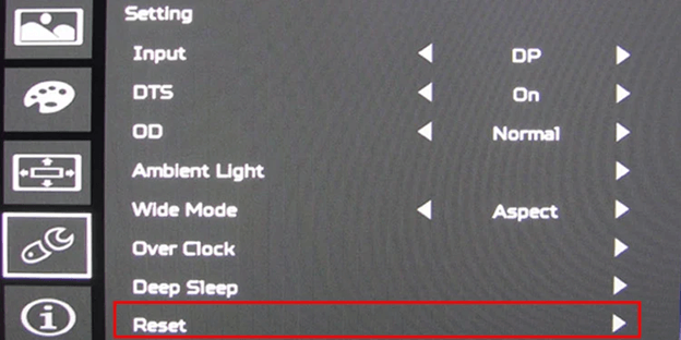 reset the monitor to default settings