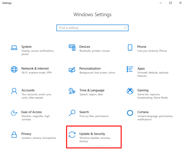 In Windows Setting Click on Update and Security
